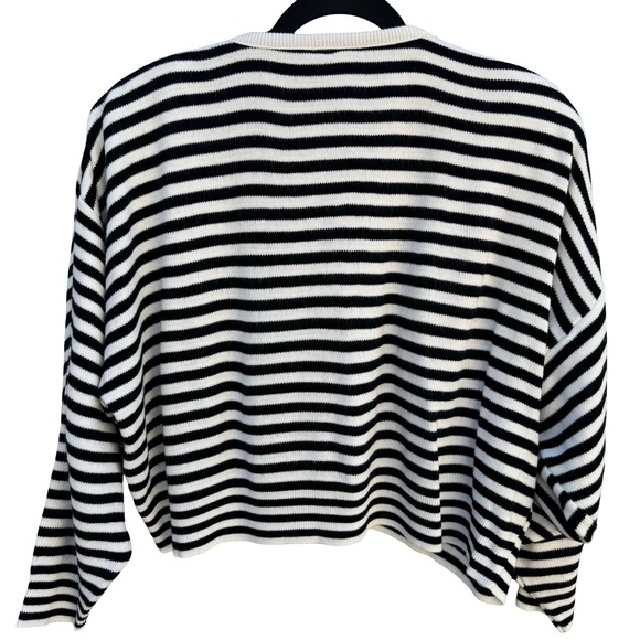 1045 Park Vintage Striped Henley Sweater Black White Batwing Sleeve USA Small - Picture 6 of 10